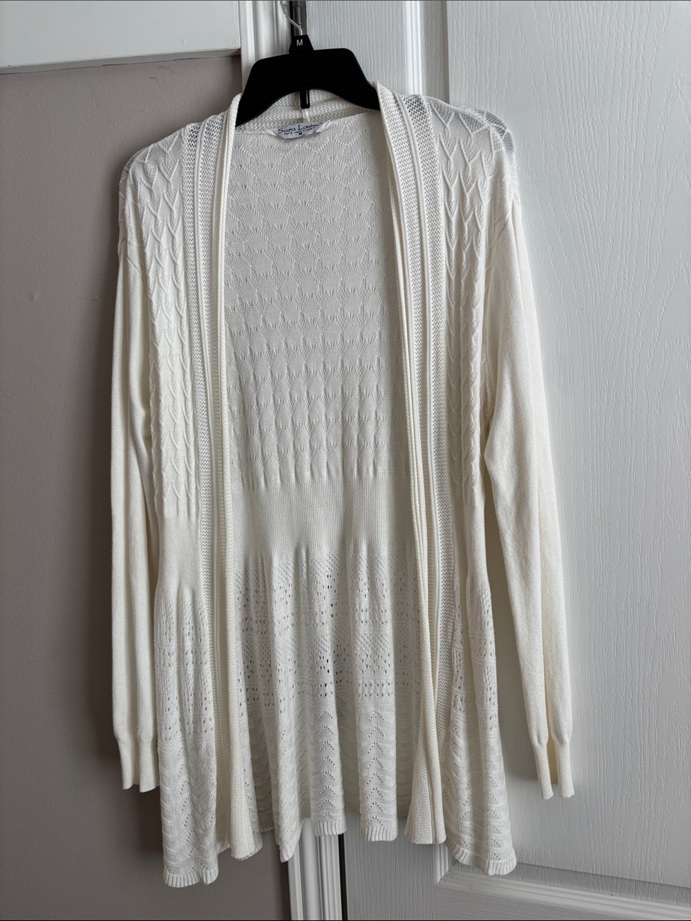 Open-Front Ivory Knit Cardigan with Textured Stitching